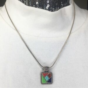 Italy Sterling enamel pendant necklace 17”